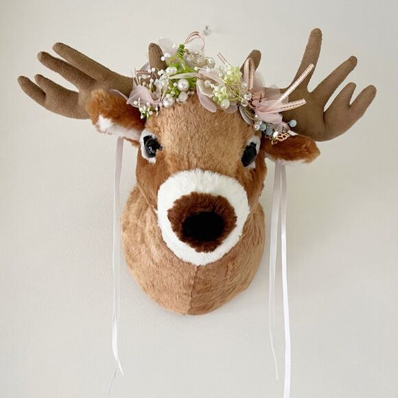 Deer Whimsical Plush Wall Mount with Floral Crown - Picture 2 of 15